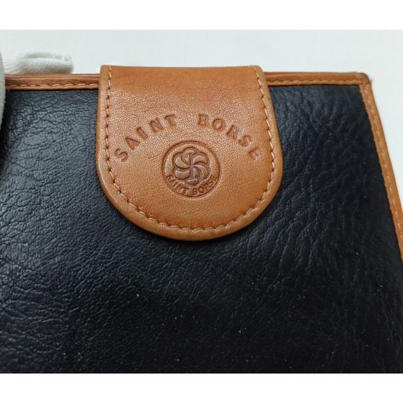 Saint Borse Black Leather Kisslock Framed Credit Card ID Window Bifold Wallet - Picture 4 of 15